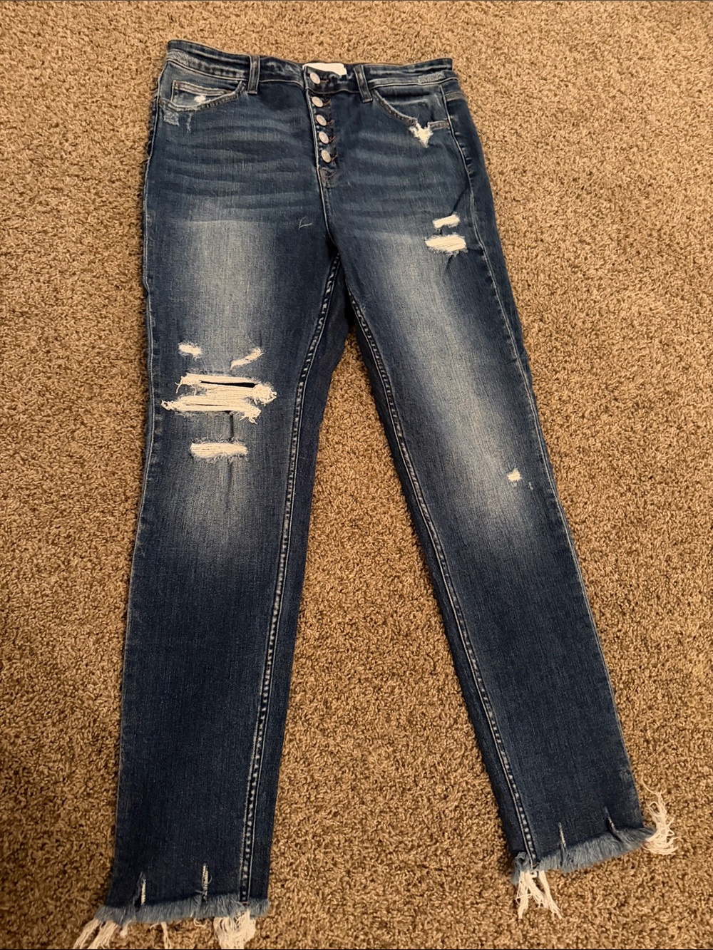 VERVET BY FLYING MONKEY Distressed Dark Blue Cropped Ankle Jeans